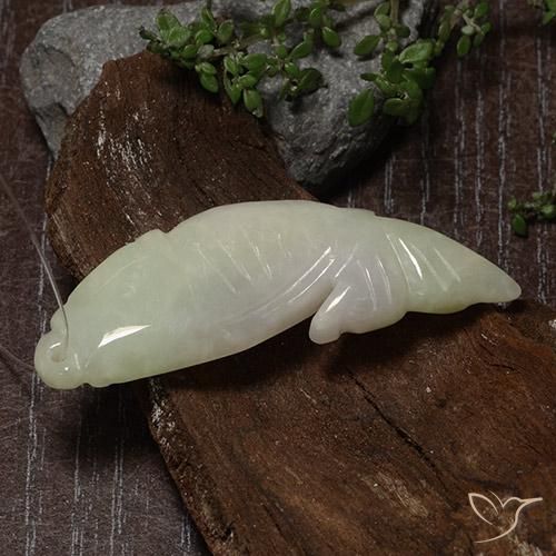 Jadeite Gemstone in 42.5 x 14.2 mm Size for Sale, Jadeite Stone in Warm Light Green Color