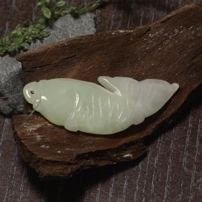 27.99 ct Green Jadeite Gemstone, Jadeite Gem in Carved Fish with Hole Shape for Sale.
