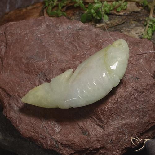 Jadeite Gemstone in 39.3 x 15.6 mm Size for Sale, Jadeite Stone in Medium Yellow-Green Color