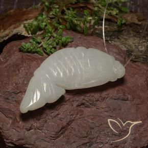 26.12 ct White Jadeite Stone, Natural Jadeite in Carved Fish with Hole Shape for Sale