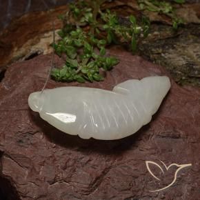 Jadeite Gemstone in 38.2 x 14.8 mm Size for Sale, Jadeite Stone in Grayish White Color