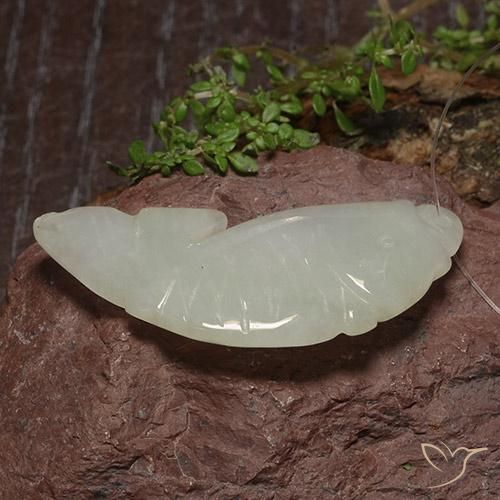 Jadeite Gemstone in 38.6 x 15.1 mm Size for Sale, Jadeite Stone in Grayish White Color