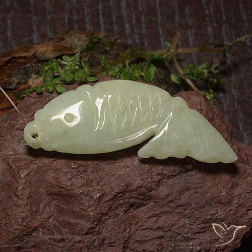 Jadeite Gemstone in 43.4 x 15.1 mm Size for Sale, Jadeite Stone in Medium Yellow-Green Color