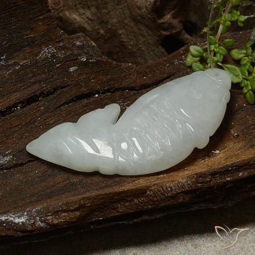 Jadeite Gemstone in 39.1 x 14.2 mm Size for Sale, Jadeite Stone in Grayish White Color