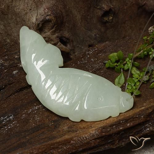 Jadeite Gemstone in 38.9 x 15 mm Size for Sale, Jadeite Stone in Grayish Green Color