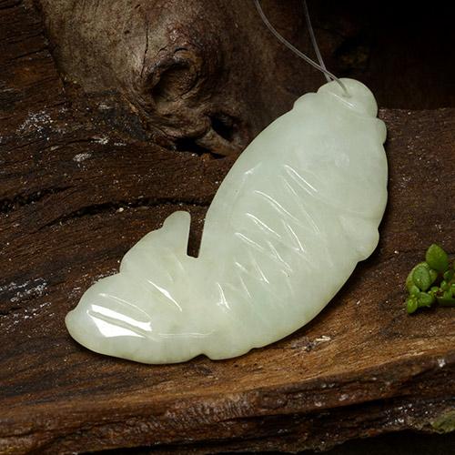 29.80 ct Green Jadeite Stone, Natural Jadeite in Carved Fish with Hole Shape for Sale