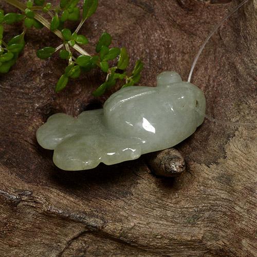 Jadeite Gemstone in 22.6 x 20.5 mm Size for Sale, Jadeite Stone in Grayish Moss Green Color