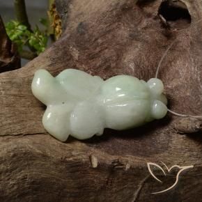 43.00 ct Green Jadeite Stone, Natural Jadeite in Carved Fish with Hole Shape for Sale