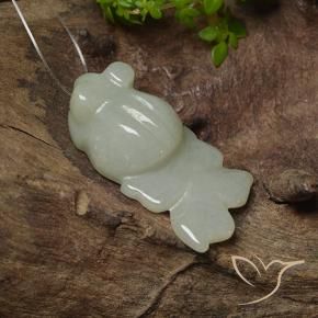23.91 ct Green Jadeite Stone, Natural Jadeite in Carved Fish with Hole Shape for Sale