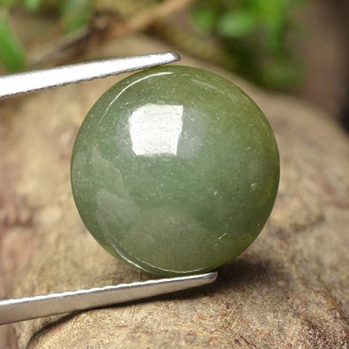 Vert grisâtre Jadéite gemme - 9.2ct Cabochon rond (ID: 496198)