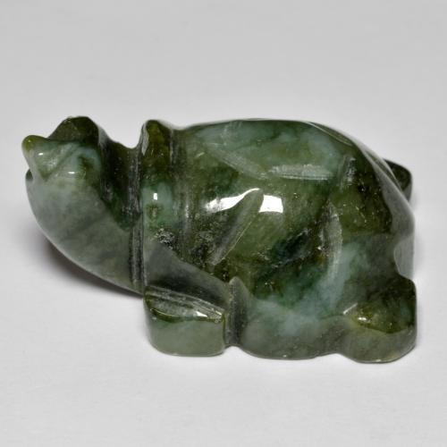 Forest Green Jadeite Gem - 109.5ct Carved Turtle (ID: 582404)