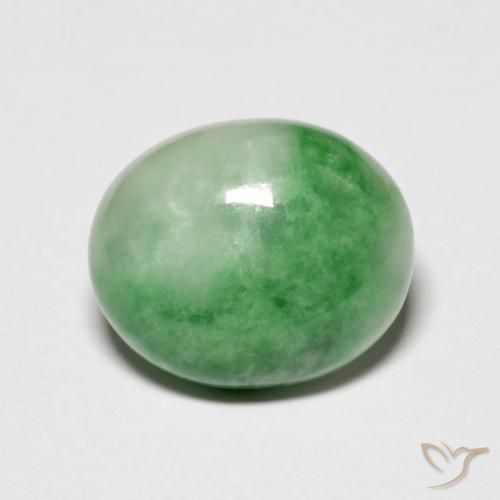 5.45 ct Green Jadeite Gemstone, Jadeite Gem in Oval Cabochon Shape for Sale.