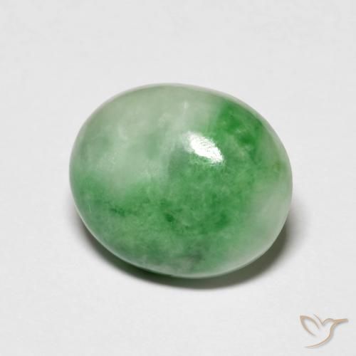 5.45 ct Green Jadeite Stone, Natural Jadeite in Oval Cabochon Shape for Sale