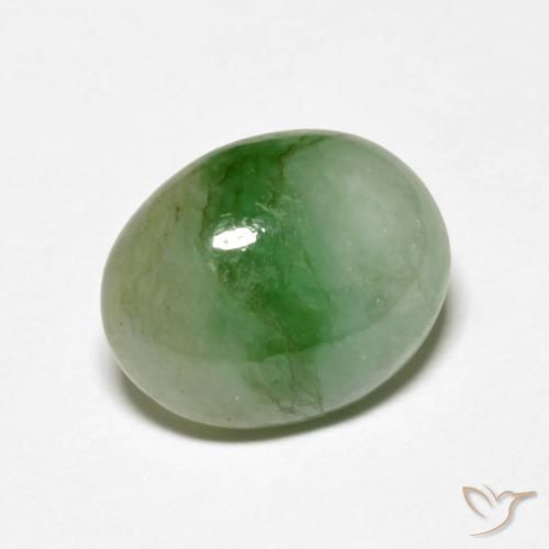 5.15 ct Green Jadeite Stone, Natural Jadeite in Oval Cabochon Shape for Sale