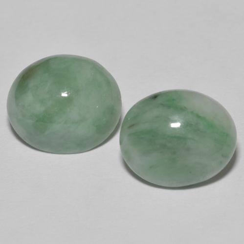 2 Stück ovaler grüner Jade in der Größe 12 x 10,4mm, Gewicht 8,95 ct gesamt / durchschn. Je 4,48 ct, Grün in Opaque Reinheit, Natürlicher Edelstein, Mohs-Härte 6 - 6,5 , Photo A