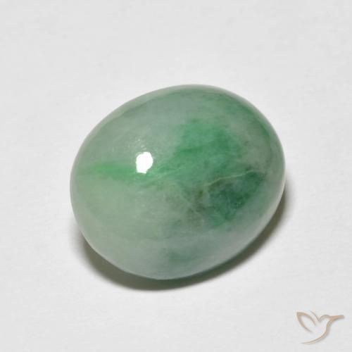 5.23 ct Green Jadeite Stone, Natural Jadeite in Oval Cabochon Shape for Sale