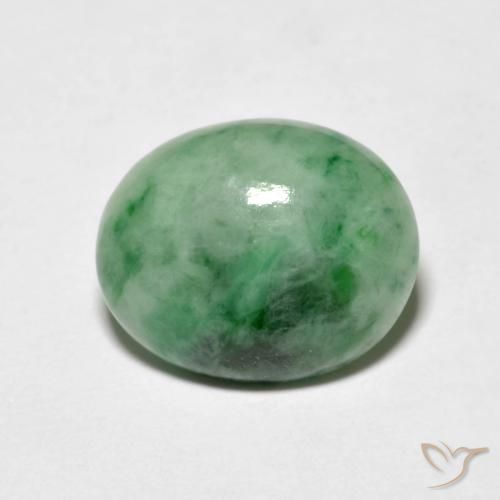来自缅甸 4,3 克拉椭圆形绿色翡翠,尺寸 12,2 x 10 mm 毫米,天然宝石,不透明 净度,1 颗中绿色翡翠,莫氏硬度为 6 - 6,5, Photo A