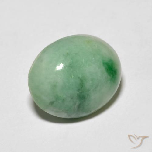 4.95 ct Green Jadeite Stone, Natural Jadeite in Oval Cabochon Shape for Sale