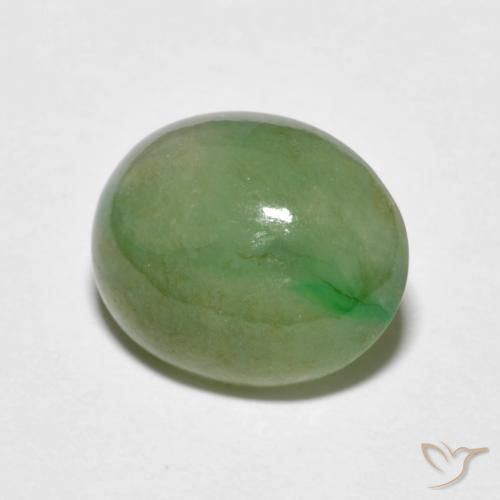 4.69 ct Green Jadeite Stone, Natural Jadeite in Oval Cabochon Shape for Sale
