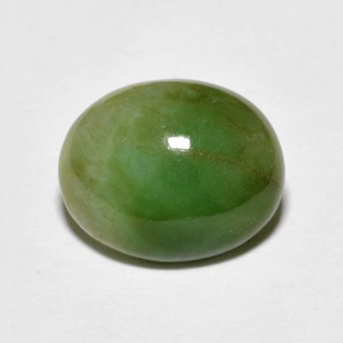 12,1 x 9,8mm grüner Jade im Oval-Cabochon Schliff aus Myanmar, Gewicht 4,35 ct, Garantiert echter Edelstein in Opaque Reinheit, 1 Stück Jade - die Farbe ist Grün, Mohs-Härte von 6 - 6,5, Photo A