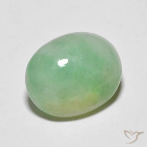 5.09 ct Green Jadeite Stone, Natural Jadeite in Oval Cabochon Shape for Sale