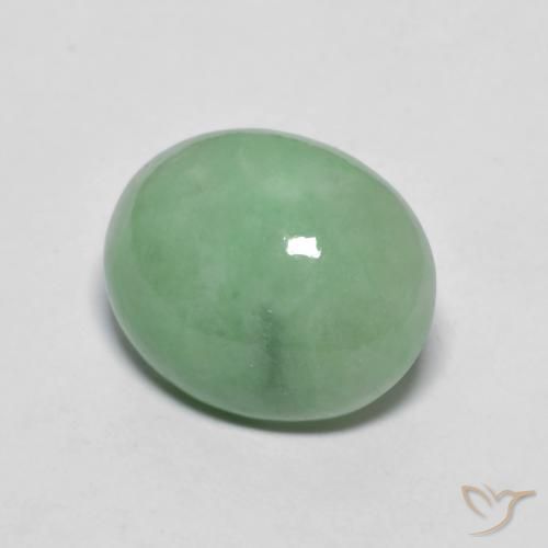 4.71 ct Green Jadeite Stone, Natural Jadeite in Oval Cabochon Shape for Sale
