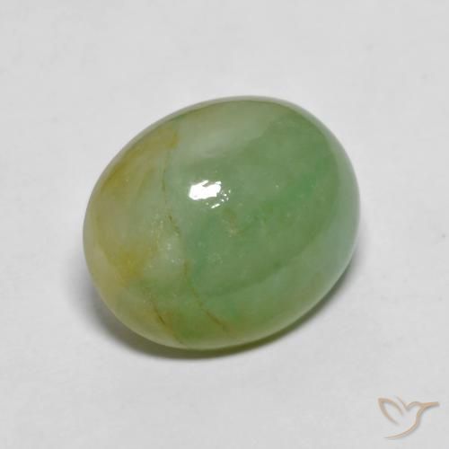 5.42 ct Green Jadeite Stone, Natural Jadeite in Oval Cabochon Shape for Sale