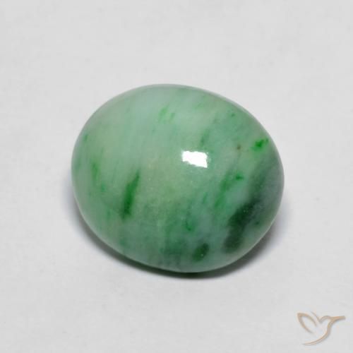 4.12 ct Green Jadeite Stone, Natural Jadeite in Oval Cabochon Shape for Sale