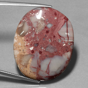 39.41 ct Multicolor Jasper Gemstone, Jasper Gem in Oval Cabochon Shape for Sale.