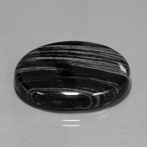 Black with Grey Lines Яшма Камень - 54.7ct Овал Кабошон (ID: 233318)