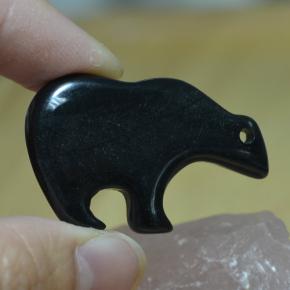 42.52 ct Black Jasper Gemstone, Jasper Gem in Bear Carving with Hole Shape for Sale.