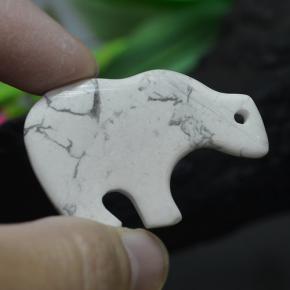 45.51 ct White Jasper Gemstone, Jasper Gem in Bear Carving with Hole Shape for Sale.