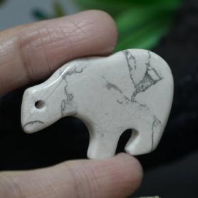 45.51 ct White Jasper Stone, Natural Jasper in Bear Carving with Hole Shape for Sale