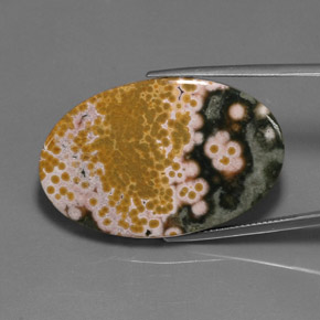 38.01 ct Multicolor Jasper Gemstone, Jasper Gem in Oval Cabochon Shape for Sale.