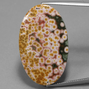 30.45 ct Multicolor Jasper Gemstone, Jasper Gem in Oval Cabochon Shape for Sale.