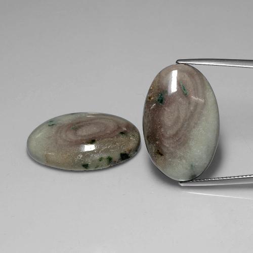 2 piezas de Jaspe Multicolor Ovalada a juego en tamaño 25 x 16,6mm, peso 34,41 ct en total / promedio. 17,21 ct cada uno, Multicolor en claridad Opaco, piedra preciosa natural No tratado, dureza de Mohs 6.5 - 7 Adecuado para joyas de uso diario, Photo A