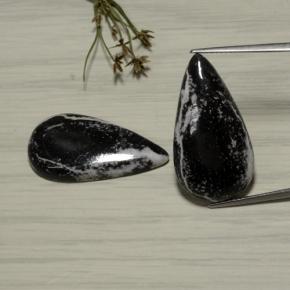 Black with Grey Jasper Gem - 14.6ct Pear Cabochon (ID: 476941)