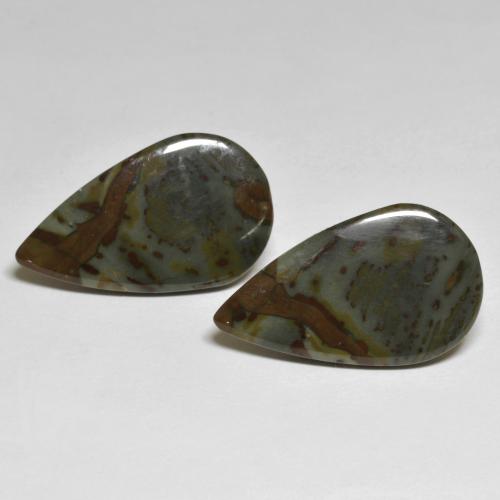 Multicolor Black Jasper Gem - 8.8ct Pear Cabochon (ID: 584695)