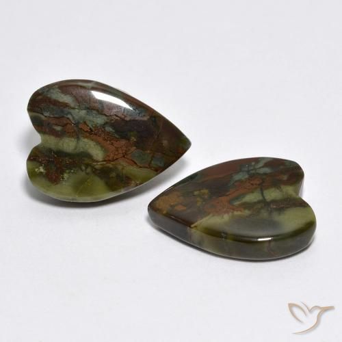 10.16 ctw Multicolor Jasper Stones, Natural Jasper in Heart Cabochon Shape for Sale