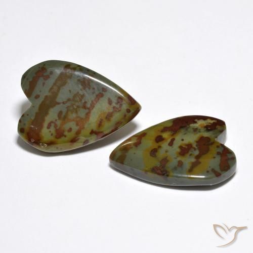 15.28 ctw Multicolor Jasper Stones, Natural Jasper in Heart Cabochon Shape for Sale