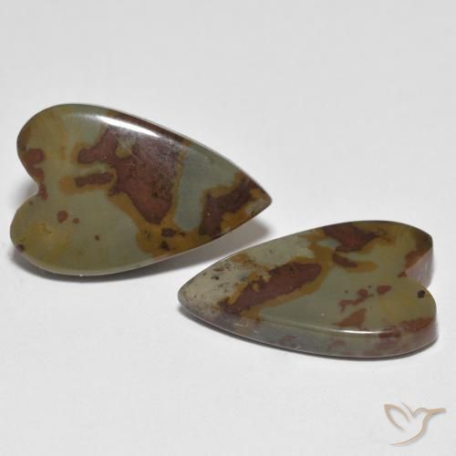 14.91 ctw Multicolor Jasper Stones, Natural Jasper in Heart Cabochon Shape for Sale