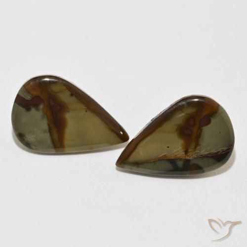 14.53 ctw Multicolor Jasper Gemstones, Jasper Gems in Pear Cabochon Shape for Sale.