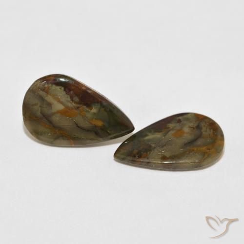 11.42 ctw Multicolor Jasper Stones, Natural Jasper in Pear Cabochon Shape for Sale
