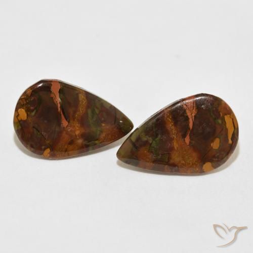 10.82 ctw Multicolor Jasper Gemstones, Jasper Gems in Pear Cabochon Shape for Sale.