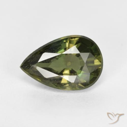 1.51 ct Green Kornerupine Gemstone, Kornerupine Gem in Pear Facet Shape for Sale.