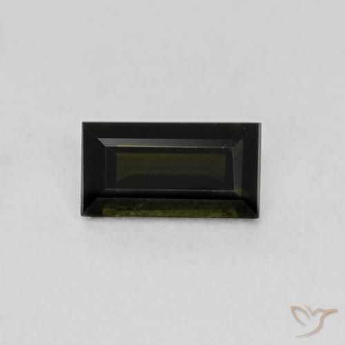 6,3 x 3,4mm grüner Kornerupin im Baquette Schliff aus Sri Lanka, Gewicht 0,48 ct, Garantiert echter Edelstein in VVS-VS Reinheit, 1 Stück Kornerupin - die Farbe ist Bräunlich-grün, Mohs-Härte von 6,5 - 7 Geeignet für den täglichen Gebrauch im Schmuck, Photo A