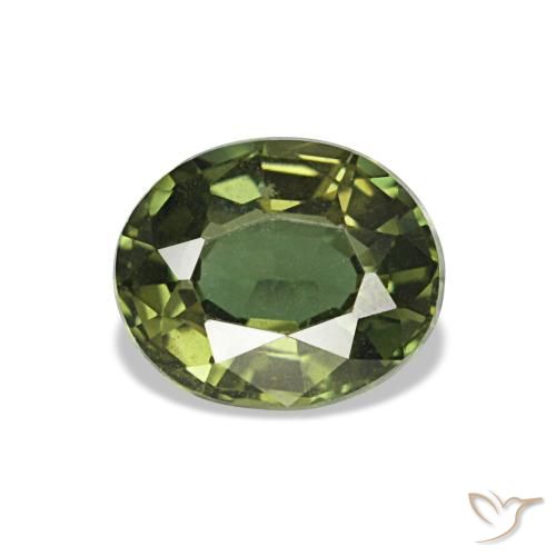 0.87 ct Green Kornerupine Gemstone, Kornerupine Gem in Oval Facet Shape for Sale.