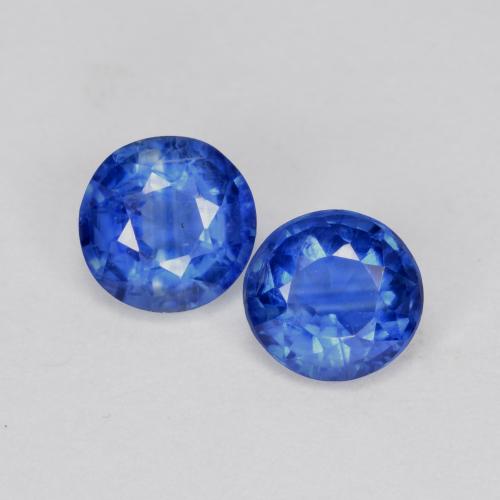 Par de Cianita Circular a juego de 5,2mm - Peso 1,26 ct en total / promedio. 0,63 ct cada uno, piedra preciosa natural No tratado, color Azul aciano con claridad si, dureza Mohs 6 - 7, Photo A