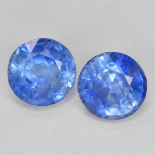 Par a juego de Cianita Azul Faceta Redonda de 5,2mm, peso de 1,43 ct en total / promedio. 0,72 ct cada uno, par de Cianita a juego en claridad si en color Azul claro, piedra preciosa natural No tratado, dureza Mohs 6 - 7, Photo A