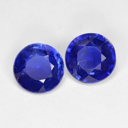 Coppia abbinata di 6,2mm taglio rotondo Blu Cianite , peso di 1,85 ct totali / media. 0,93 ct ciascuno, coppia Cianite abbinata in purezza SI in colore Blu Navy Intenso, pietra preziosa naturale non trattati, durezza Mohs 6 - 7, Photo A